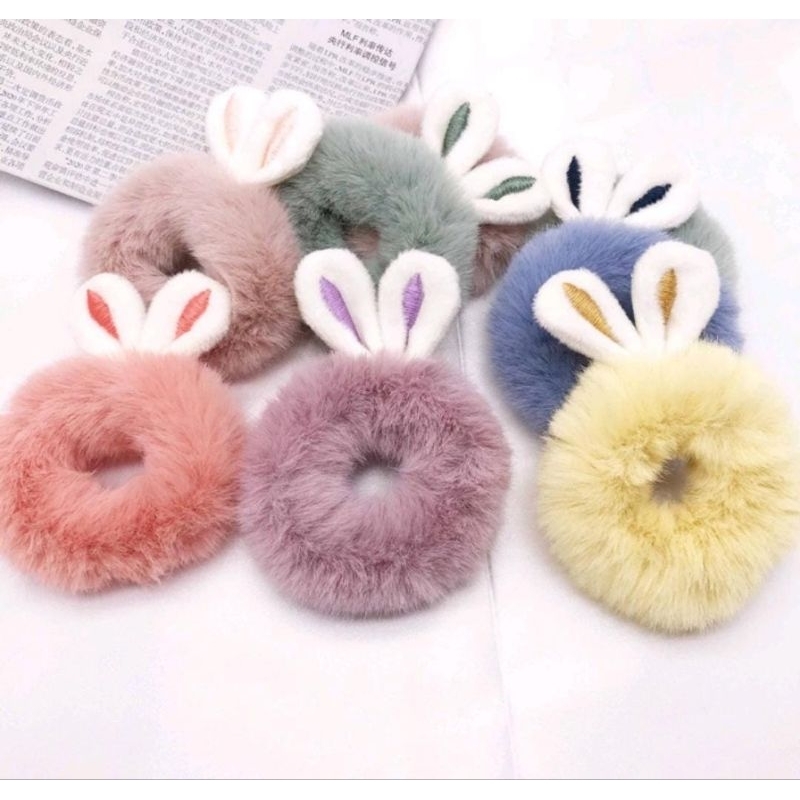 Karet Ikat Aksesoris Rambut Anak Dewasa Bulu Bunny Ears