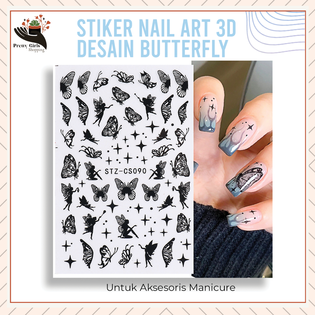 Pretty Stiker Nail Art 3D Desain Butterfly/Kupu Kupu/awan/star/moon Untuk Aksesoris Manicure