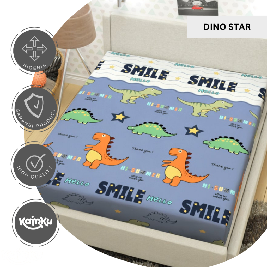 SPREI WATERPROOF IMPORT ANTI OMPOL MOTIF ANAK DINO ROKET KUCING BINTANG POLOS UKIR 180x200 160x200