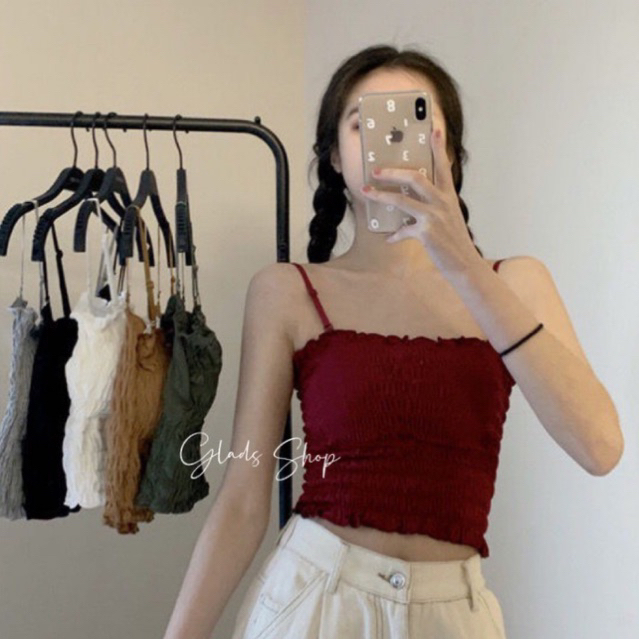 C380 • Wringkle Crop top Import Korean Style Kemben Kerut Tanktop