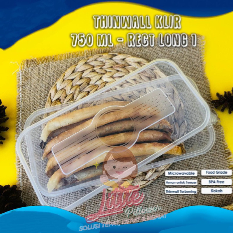 (Isi 25pcs) Thinwall Klir Rectangle Long Food Grade - Thinwall Super Bening 750ml