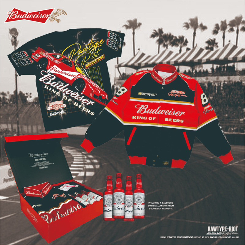 RAWTYPE RIOT BUDWEISER VARSITY JACKET SIZE L + TSHIRT