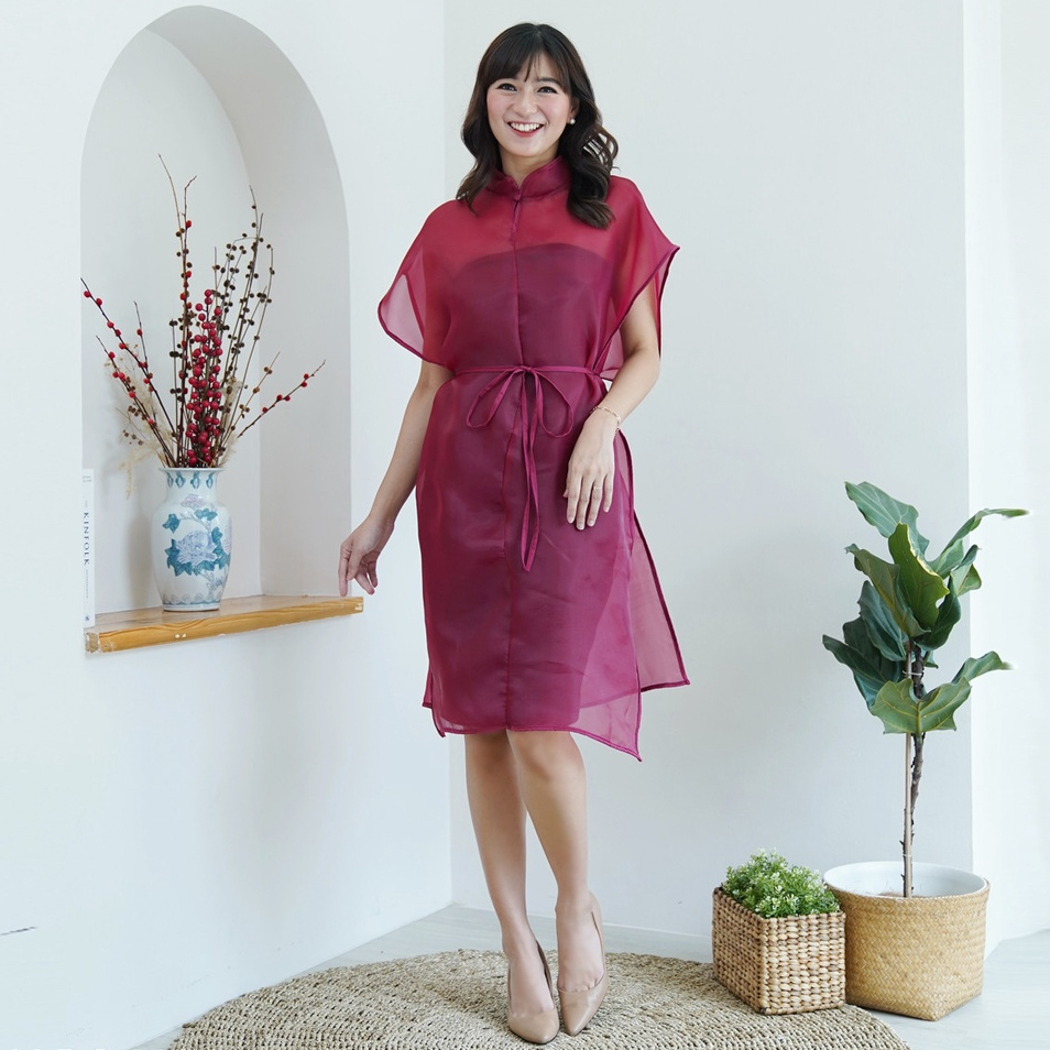 DRESS ORGANZA KERAH SHANGHAI MEI MEI - Cheongsam Wanita | One Set Imlek Dress 2023