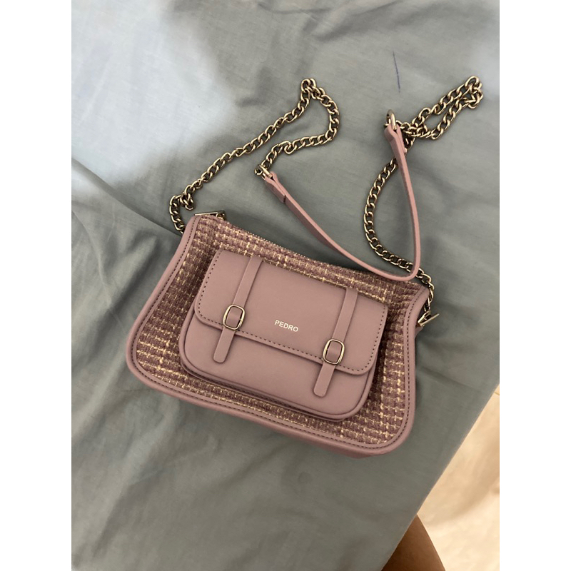 Preloved Pedro Lilac Tweed Chain Bag tas selempang