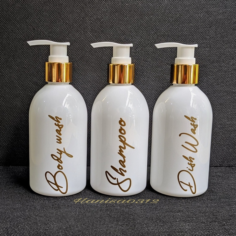 botol pump 250ml putih oval pump lotion gold / botol sabun cair pump putih 250ml aesthetic