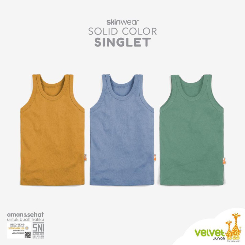 Velvet Junior Singlet 3pcs - Kaos Dalam Anak/Velvet Junior singlet bayi/Singlet bayi