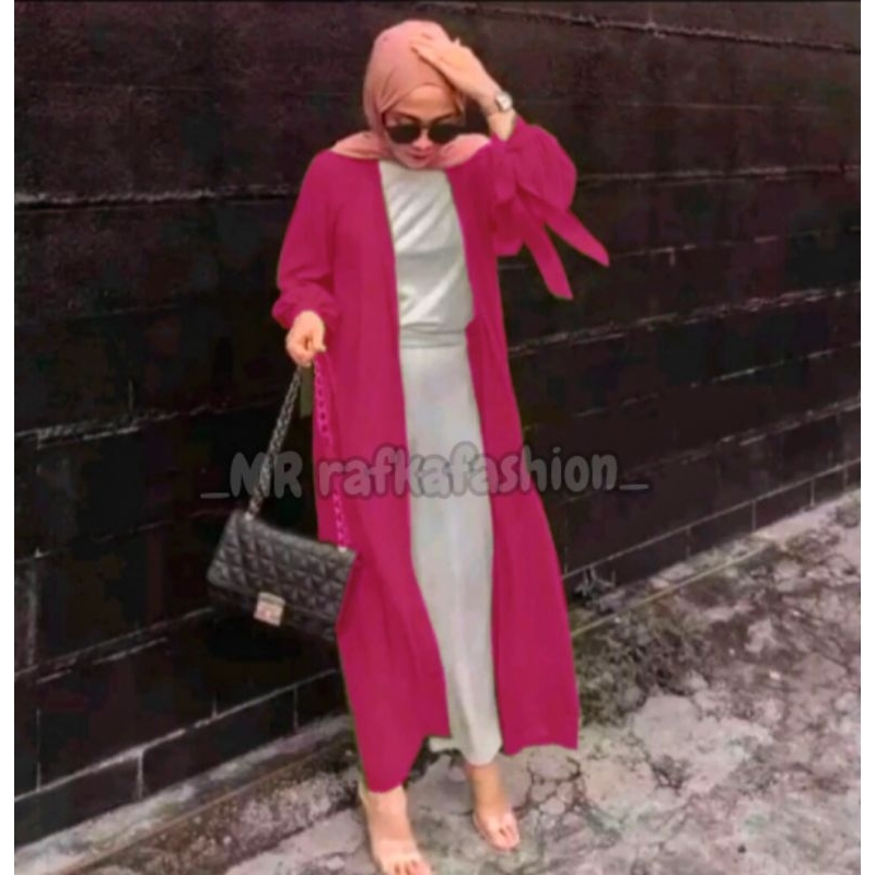 Mahira Long Outher Lengan Balon/ Cardigan Outher Wanita Matt Ceruty Babydoll/ Long Outher Kekinian Best Seller