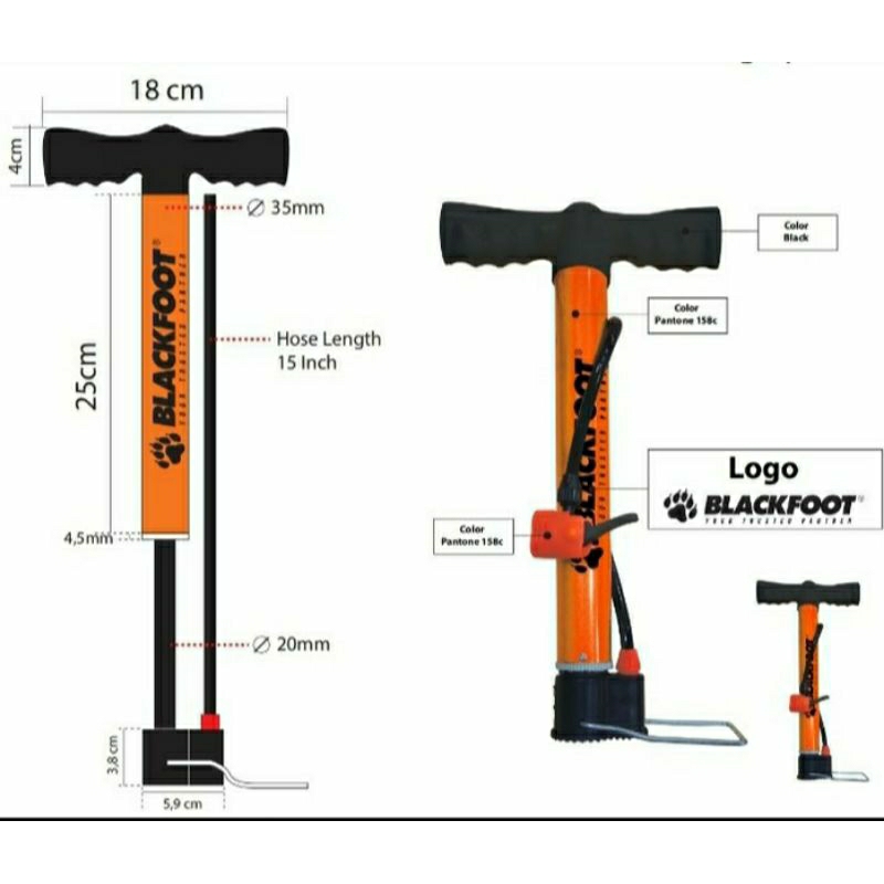 0Pompa Mini 25 cm Ban Sepeda Angin Manual Blackfoot Pompa Ban Tabung Meter