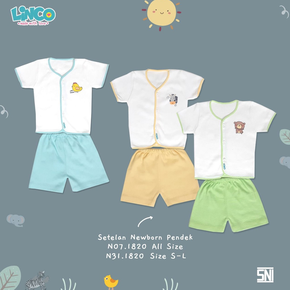 LINCO Setelan Baju Bayi Piyama ATASAN LENGAN PENDEK CELANA PENDEK UKURAN  ALL SIZE Newborn Baby 0-6 bulan BAHAN LEMBU UNTUK BAYI / KADO BAYI GIFT BABY