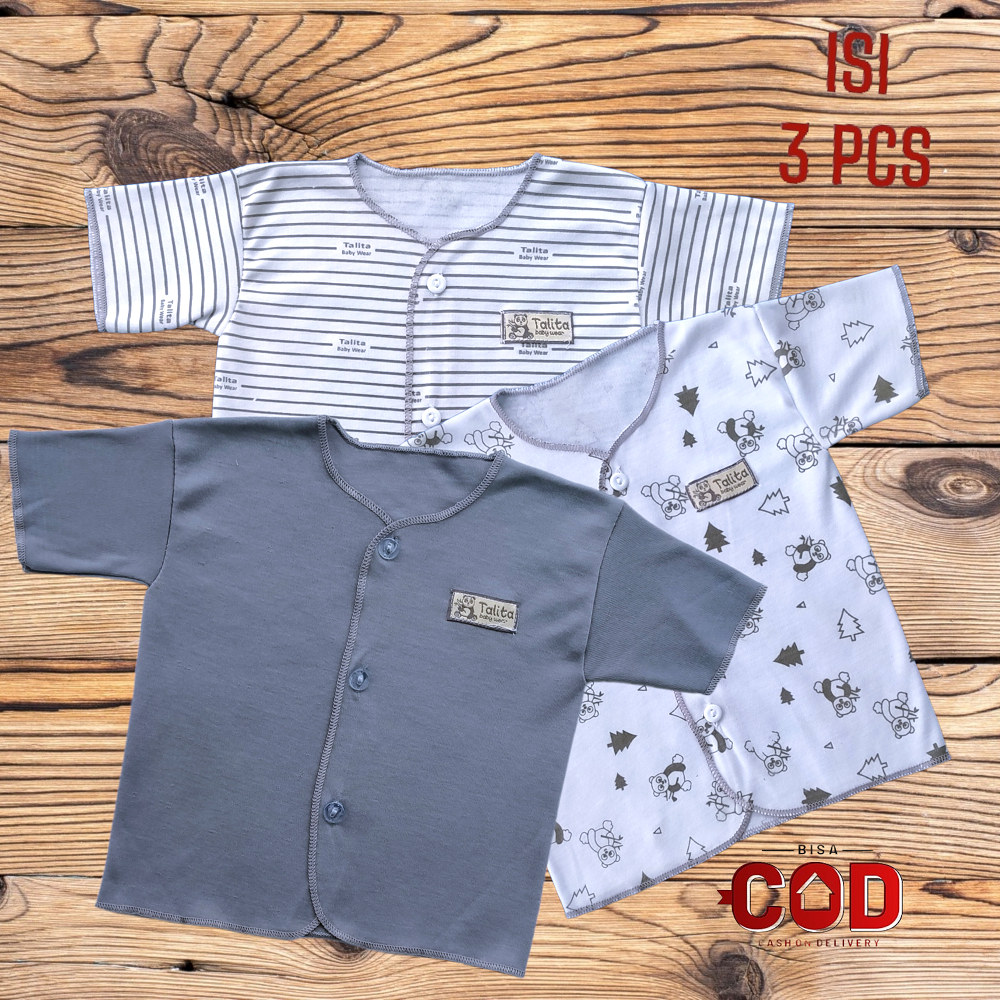 3 PCS Baju Bayi Baru Lahir Lengan Pendek Atasan Piama  Bayi Newborn Baju Tidur Bayi Seri Warna