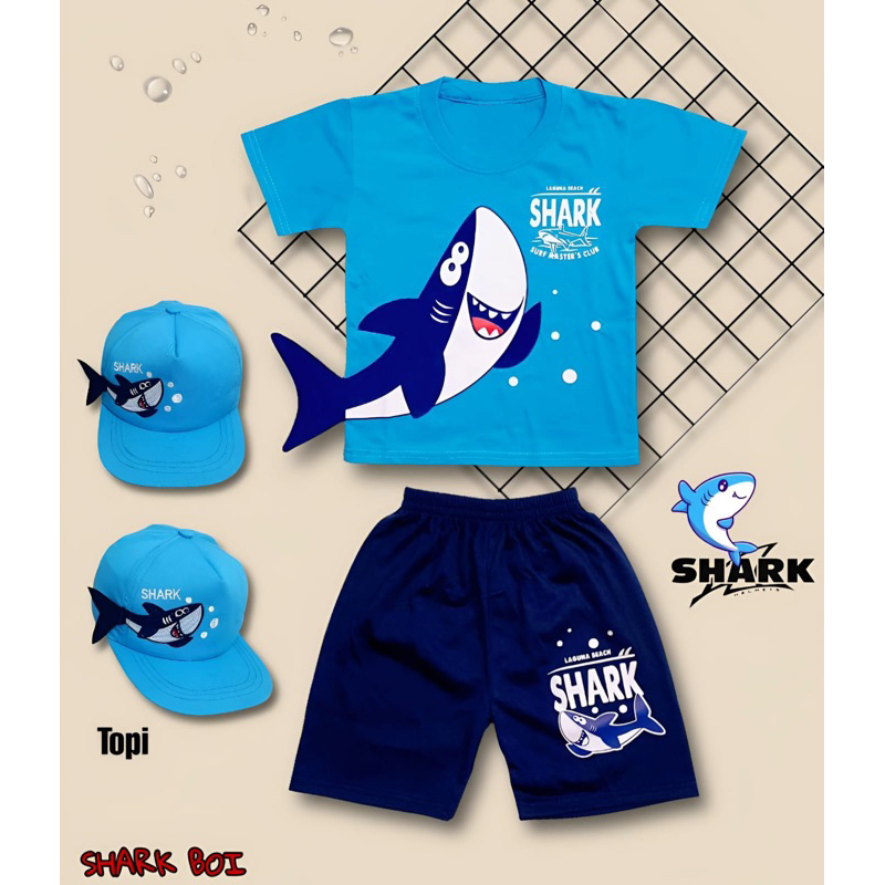 SETELAN ANAK  SHARK USIA 1-10 TAHUN / BAJU SHARK PAUS DENGAN TOPI PAUS LUCU TRENDI TERBARU
