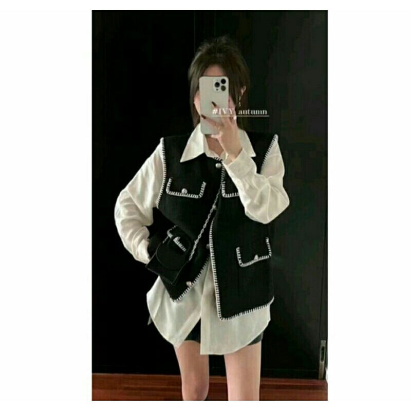 2IN 1 Set Kemeja Putih N Rompi Korea