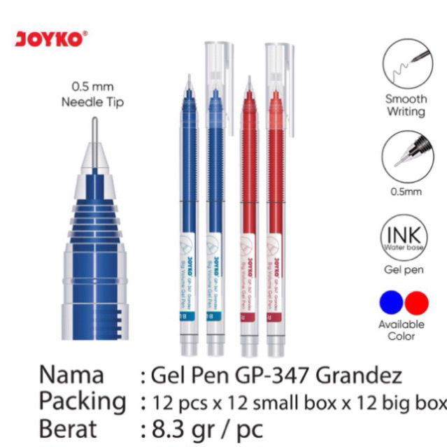 

( 1 pcs ) Pulpen Gel Grandez / Pen gel hitam biru merah / Gel pena Gpc-347 Gpc 347 Joyko