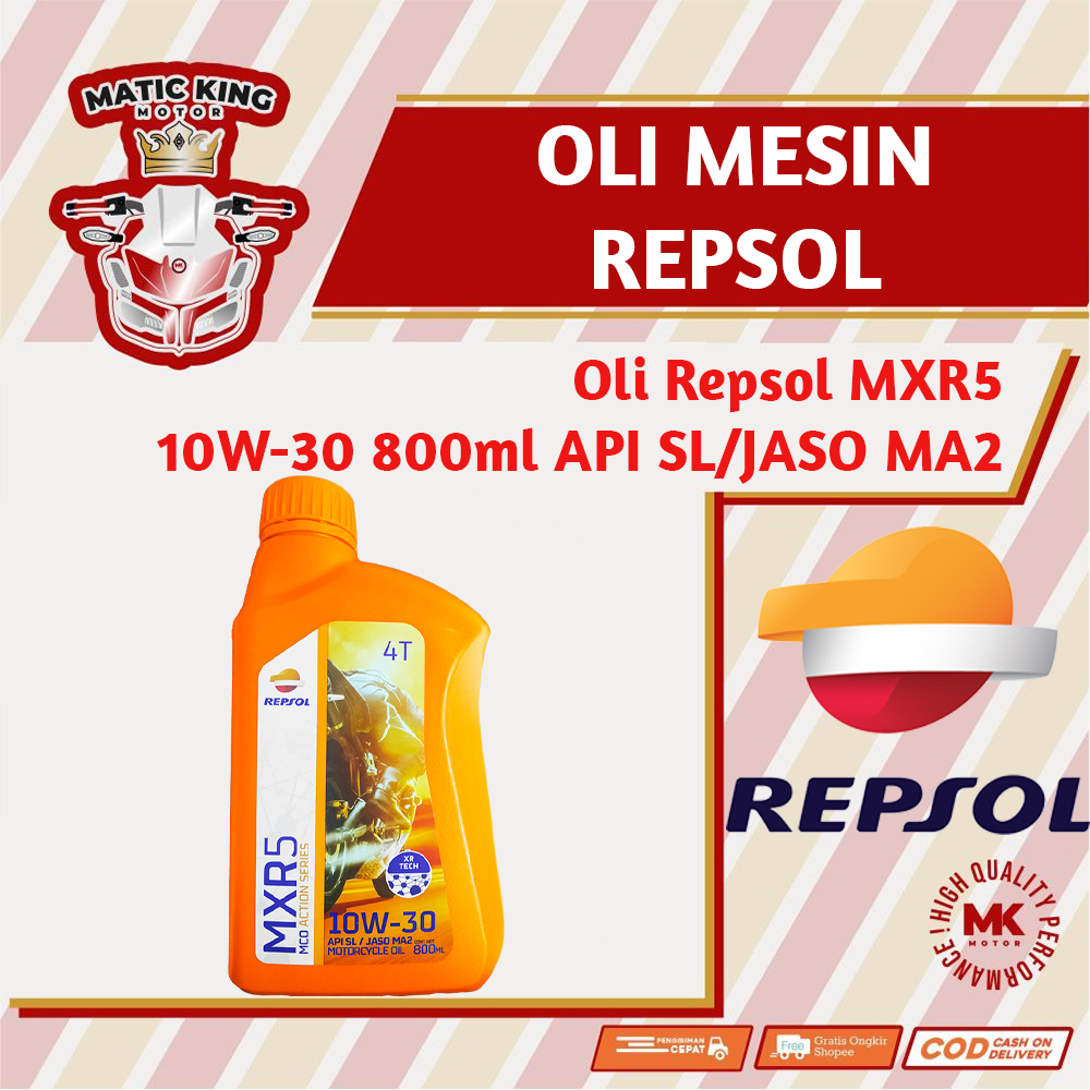 Repsol Oli Mesin MXR5 10W-30 API SL/JASO MA2 800ml