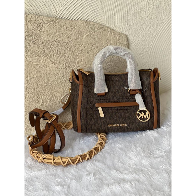 MK Carine XS Top Zip Satchel Crossbody Bag Signature Brown