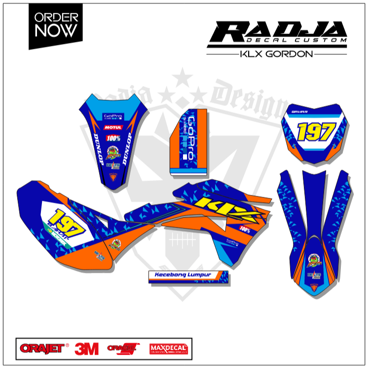 DECAL GORDON FULLBODY (001) DEKAL STIKER KLX GORDON HITAM MERAH KUNING HIJAU BIRU GOLD PINK ORANGE A