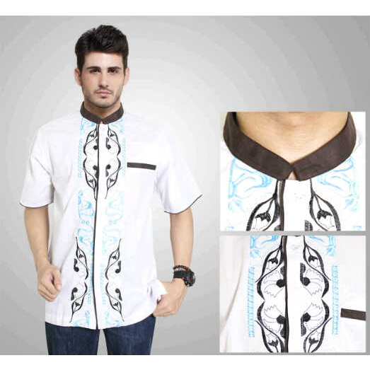 [koko putih RO] baju koko pria katun paris putih kombi bordir