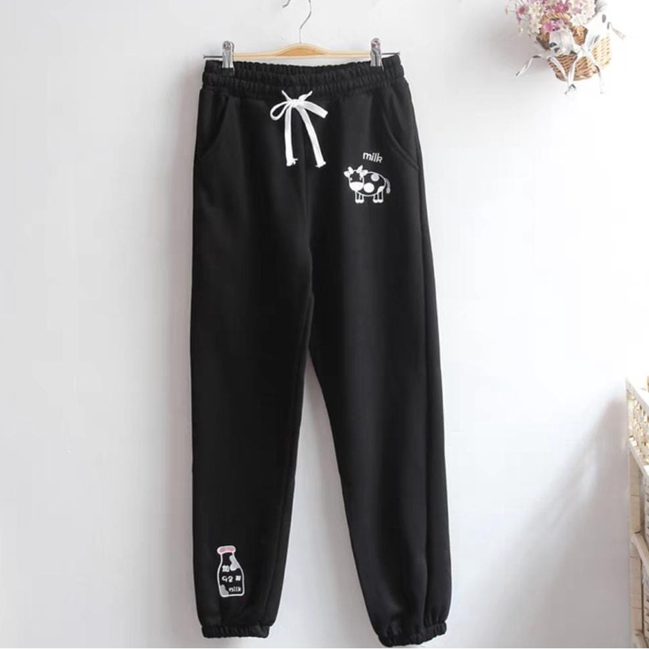 MILK COW JOGGER CELANA PANJANG SWEATPANT LUCU (IC)