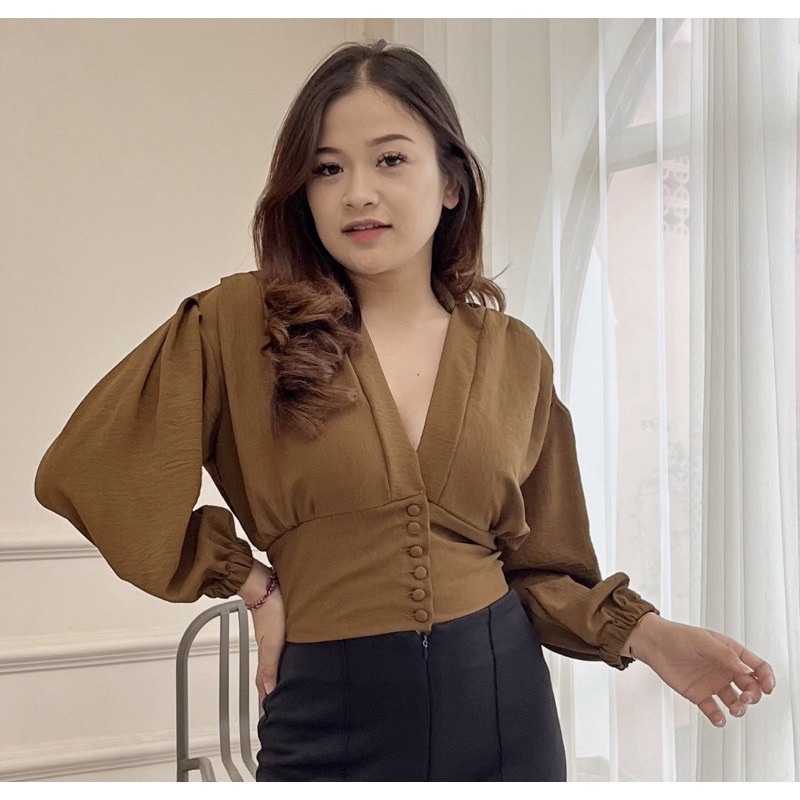 Tamstore Blouse Semi Outer Sheila Crop Top Blouse Wanita Crinkle Kekinian Ootd Viral