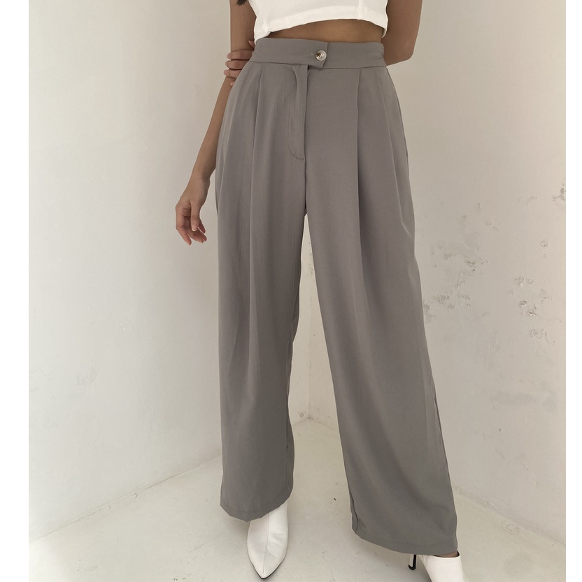 Peach Poppy VIVIAN  Soft Twill Pants Detail with 1 Button - Celana Panjang Wanita Twill Premium 1 Kancing