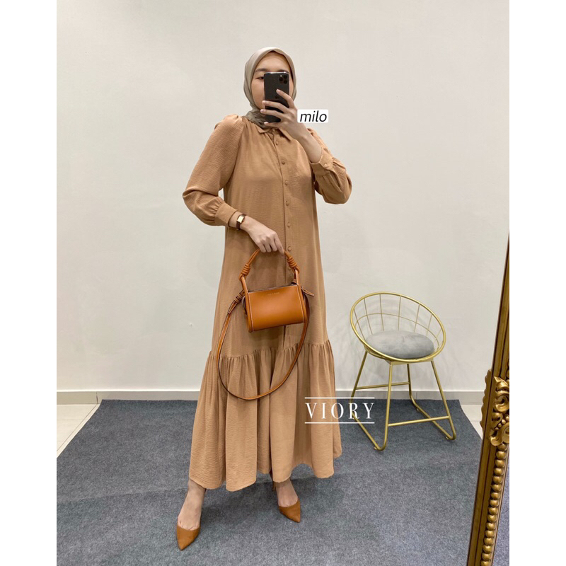 CRINKLE RUFFLE DRESS (Dress Polos Cantik/ Gamis Rampel/ Dress Busui Friendly)