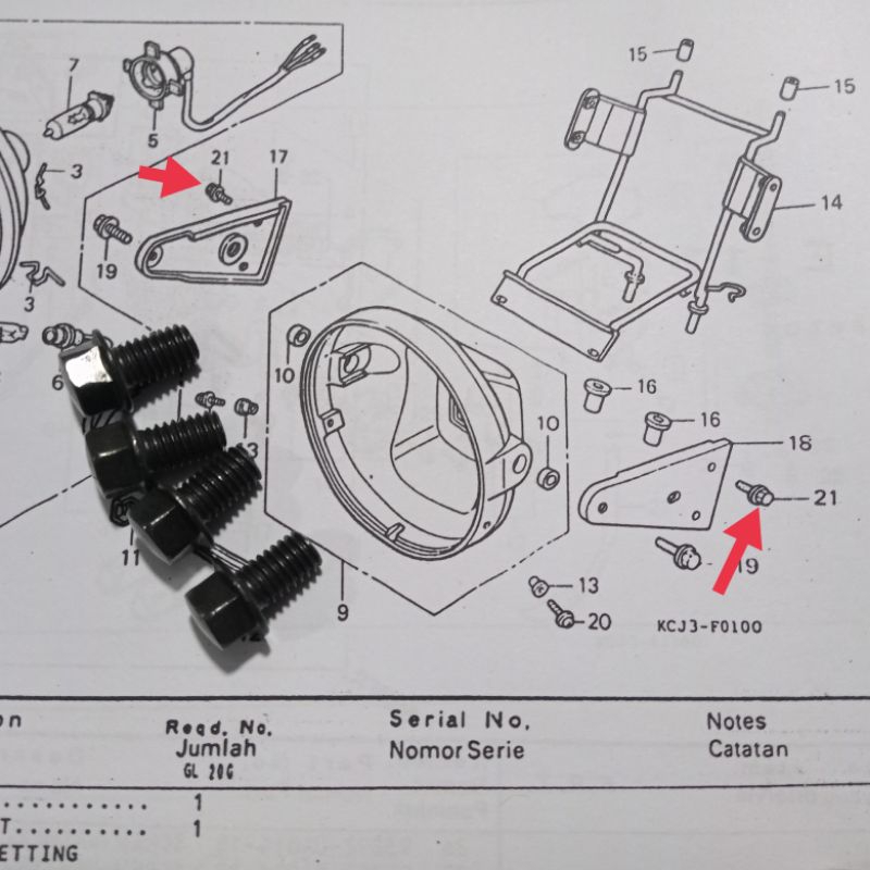 Baut baud kuping kupingan lampu Honda tiger lama Mega pro gl pro original
