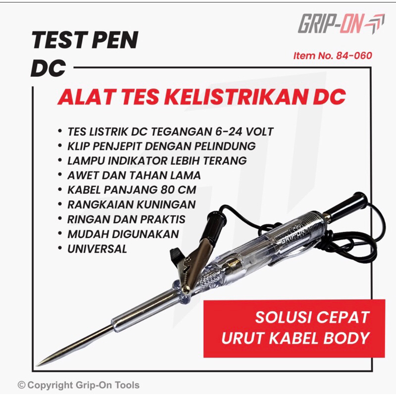 GRIP ON Tespen DC / Auotomotive voltage tester / obeng tespen dc / Alat bengkel