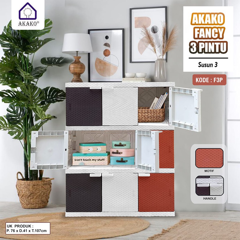 LEMARI PLASTIK FANCY 3PINTU 2SSN/3SSN BUFFET TV SERBAGUNA AKAKO FANCY LEMARI PAKAIAN PLASTIK LEMARI 