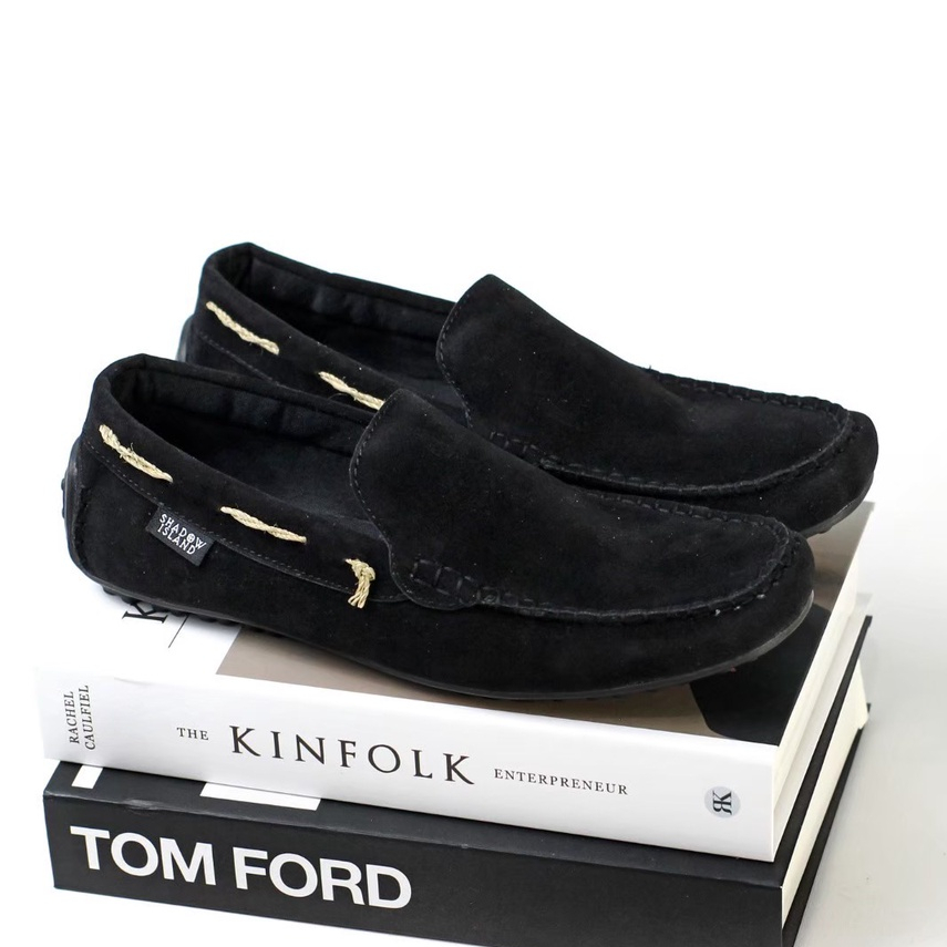 MORGAN BLACK - Sepatu Loafer Pria Kasual Original Suede Kulit Kuliah Kerja Kantor Sepatu Slip on Casual