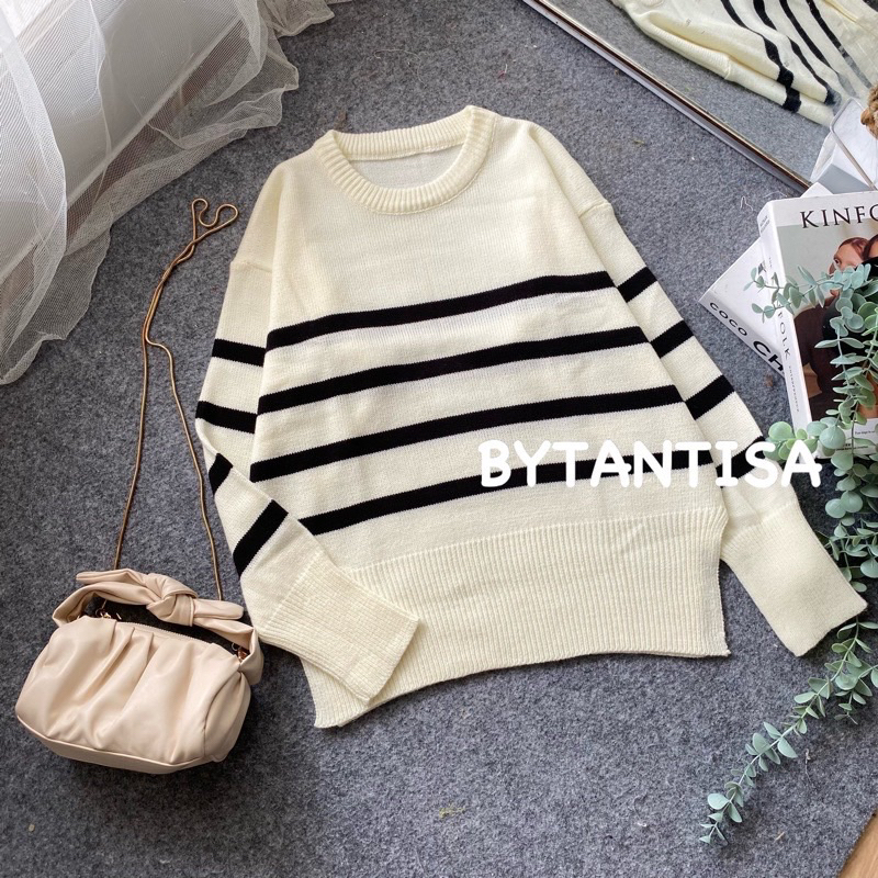 SWEATER RAJUT MOTIF GARIS CIMI BAHAN TEBAL BELAH SAMPING