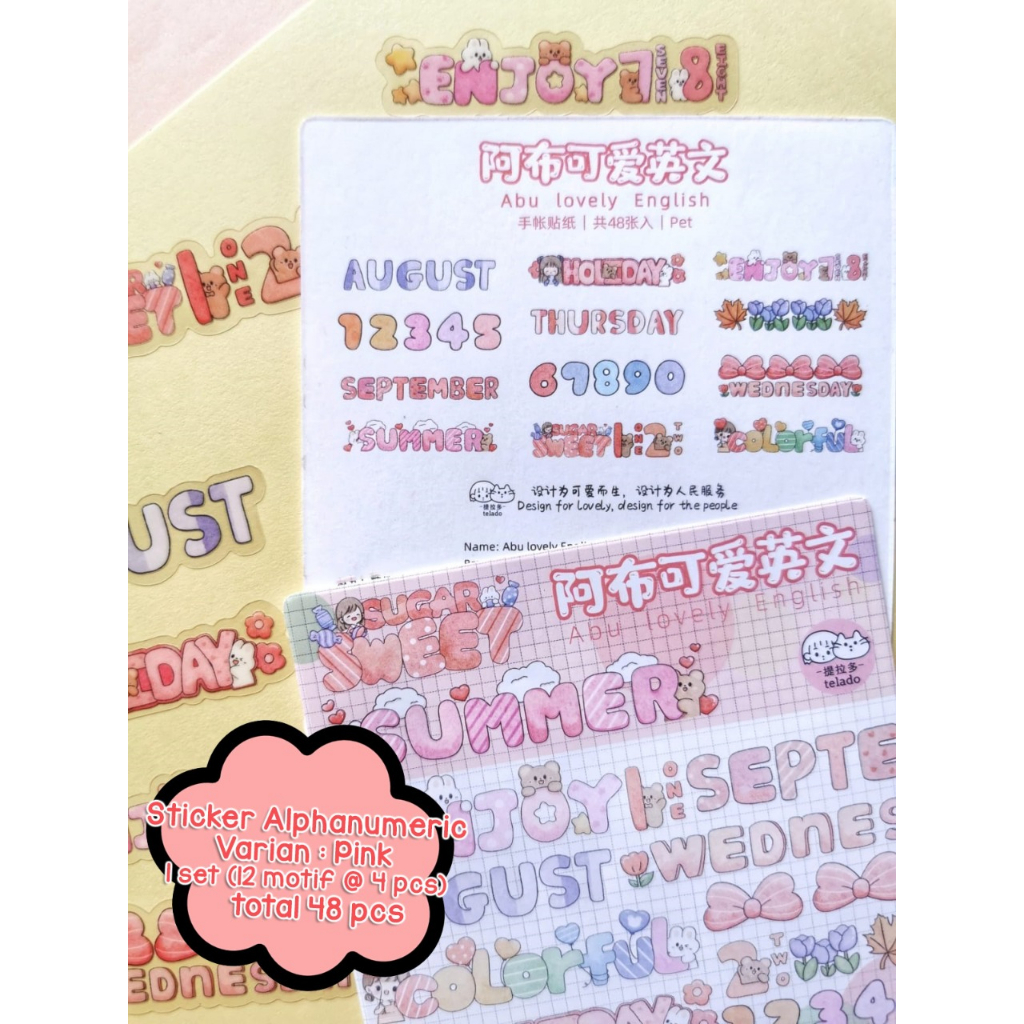 STICKER TRANSPARANT PET ALPHANUMERIC LUCU WARNA PASTEL UNTUK DEKORASI BUKU JOURNAL JOURNALING SCRAPBOO SCRAPING BOOK MOTIF MOMO KERTAS NOTE CATATAN KECIL TEMA KARTUN JEPANG LUCU KAWAII CUTE STICKER DIARY LUCU AESTHETIC @banyak