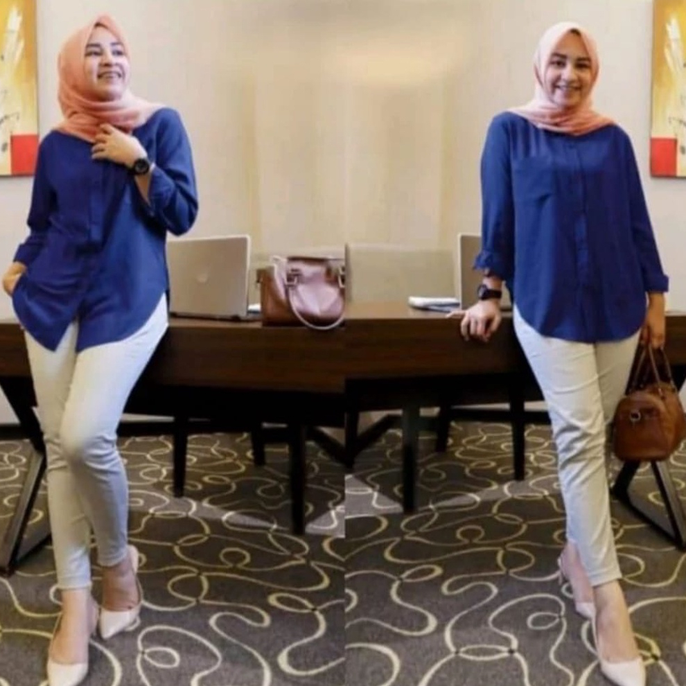 COD Basic Shirt Blouse Cantik Terbaru Baju Atasan Kemeja Wanita Bahan Rayon Twill Fit L - XL LD 110 / Blus Ootd / Pakaian Cewek Kekinian 2023 / Outfit Trend / Fashion Muslimah