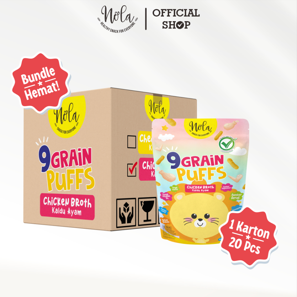 

Bundle Hemat 20 PCS Nola 9 Grain Puffs Chicken Broth (Rasa Kaldu Ayam) @25 Gram