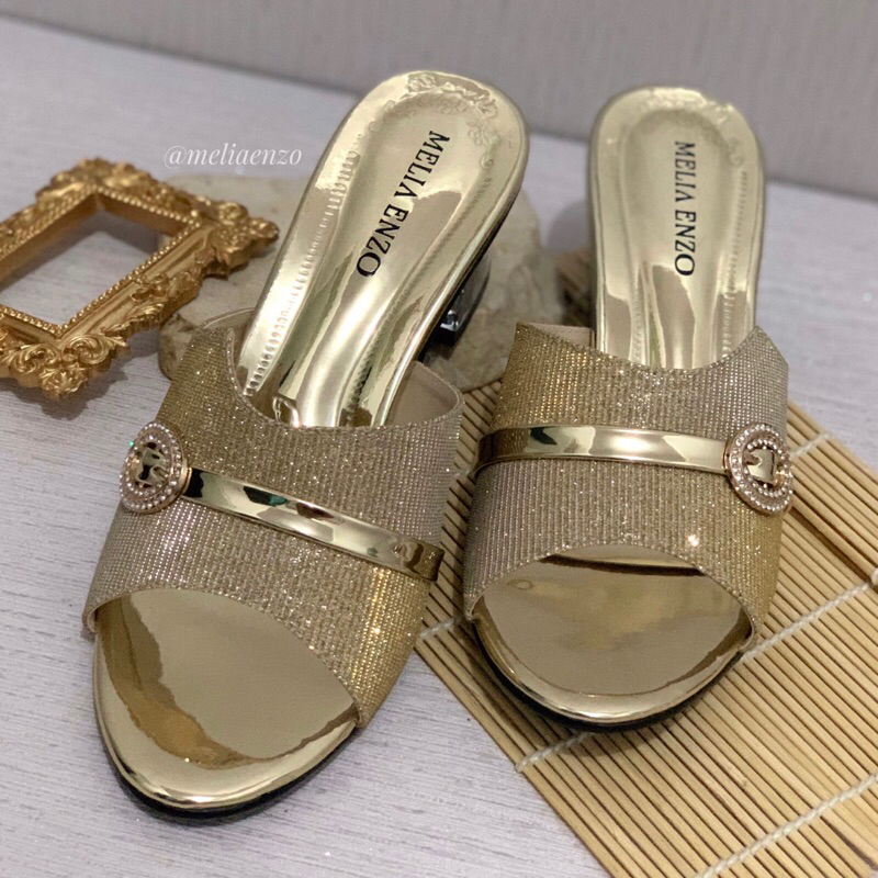 Meliaenzo - Sendal Hak Kaca Wanita | Sendal Slop Pesta | Sendal Pesta Terbaru