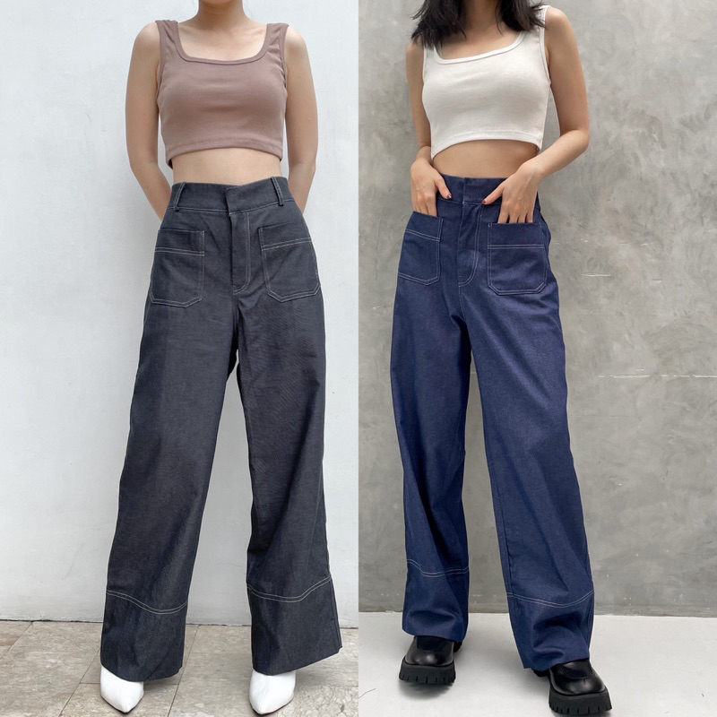 SIVALI Skye Pants - Highwaist Cullote Pants Celana Kulot Wide Leg Jeans