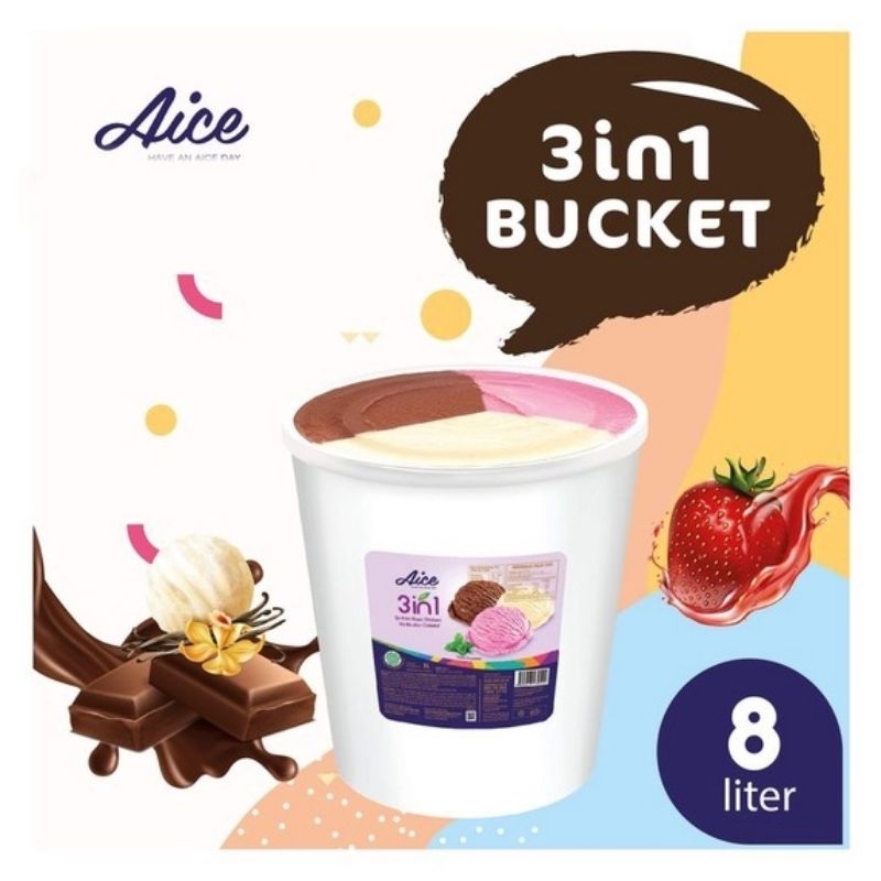 

ES KRIM 8 LITER AICE ICE BUCKET MIX RASA COKLAT VANILA STRAWBERRY DURIAN