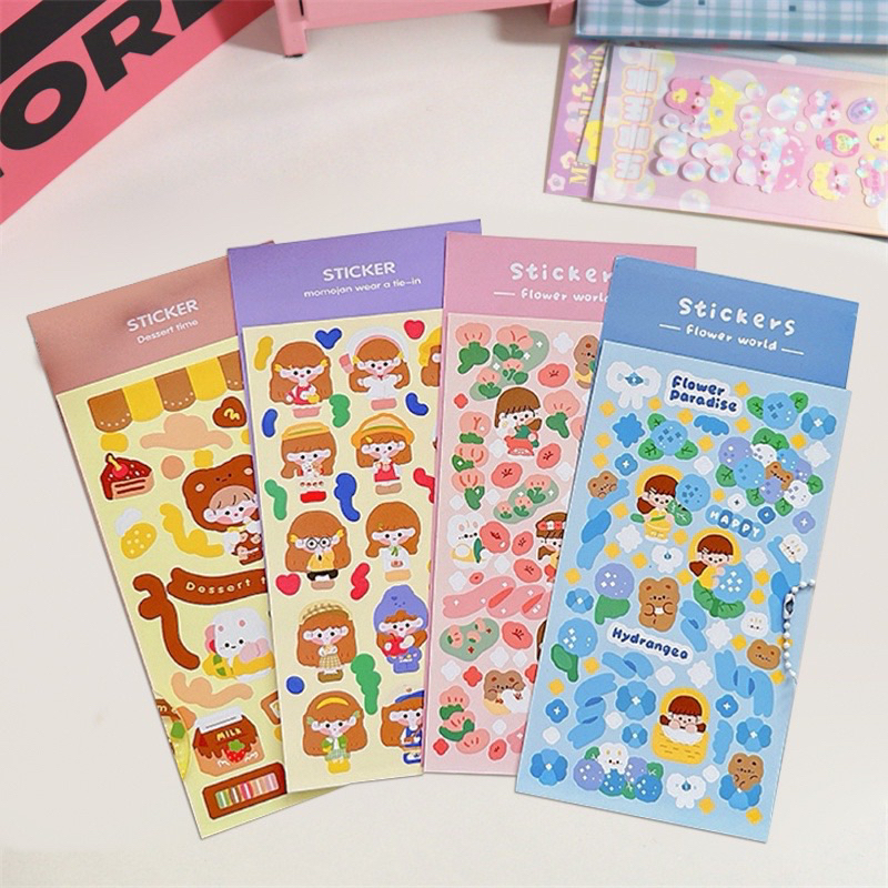 

1 lembar stiker momojan untuk scrapbook DIY jurnal journal anak perempuan sticker serbaguna gantungan kunci lucu pink ungu kuning biru coklat purple blue yellow dessert time hydrangea flower world rose mawar murah imut lucu