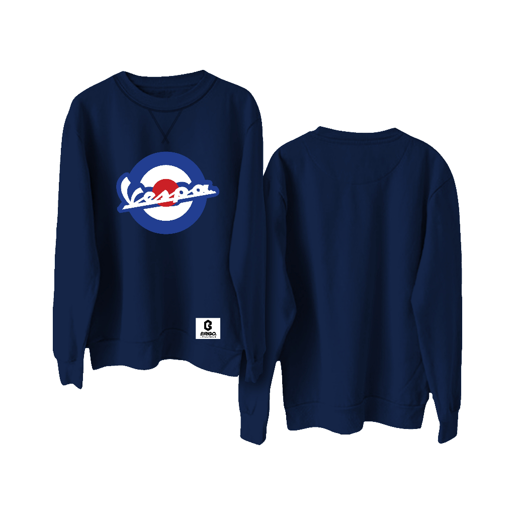 BRIGO X VESPA MOD Basic Sweatshirt II Sweater Crewneck Polos BRIGO X VESPA Sablon DTF Fleece Cotton M-XXL (Pria &amp; Wanita) Free stiker&amp;Gantungan Kunci