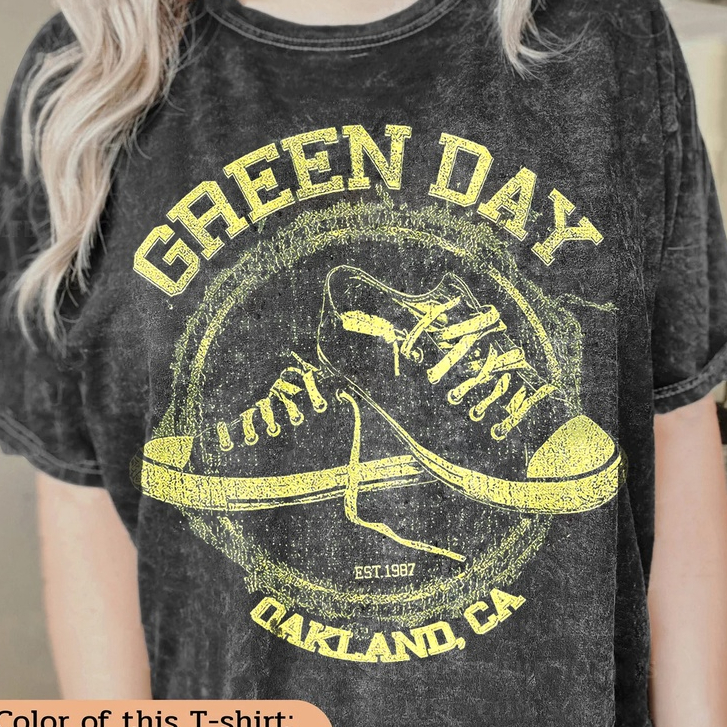 Kaos Green Day | Oversized T-Shirt Vintage Wash Green Day Oakland