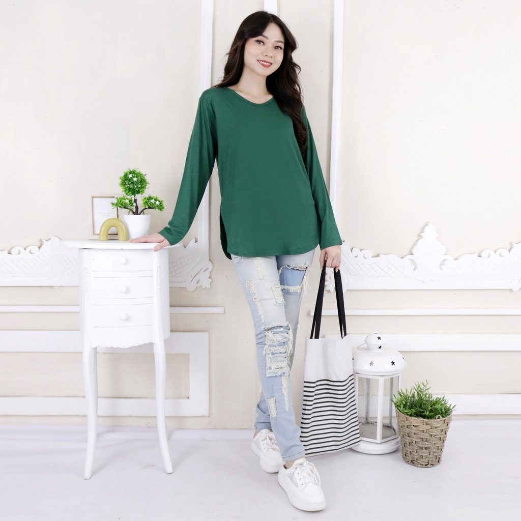 Kaos Polos V-Neck Oversize Jumbo || Loose T-Shirt Basic Belah Samping Oval