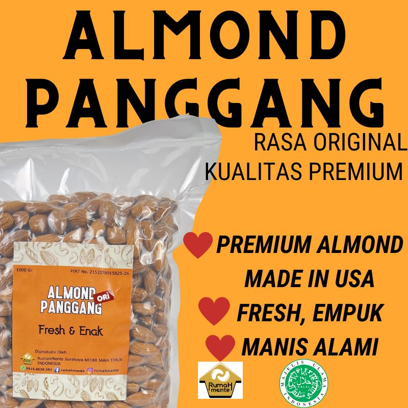 

KACANG ALMOND PANGGANG 1KG ALMOND ROASTED RASA ORIGINAL (CEMILAN SEHAT PREMIUM QUALITY))