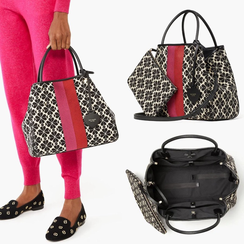 Tas Kate Spade Original Everything Flower Jacquard Stripe Medium Tote Pink