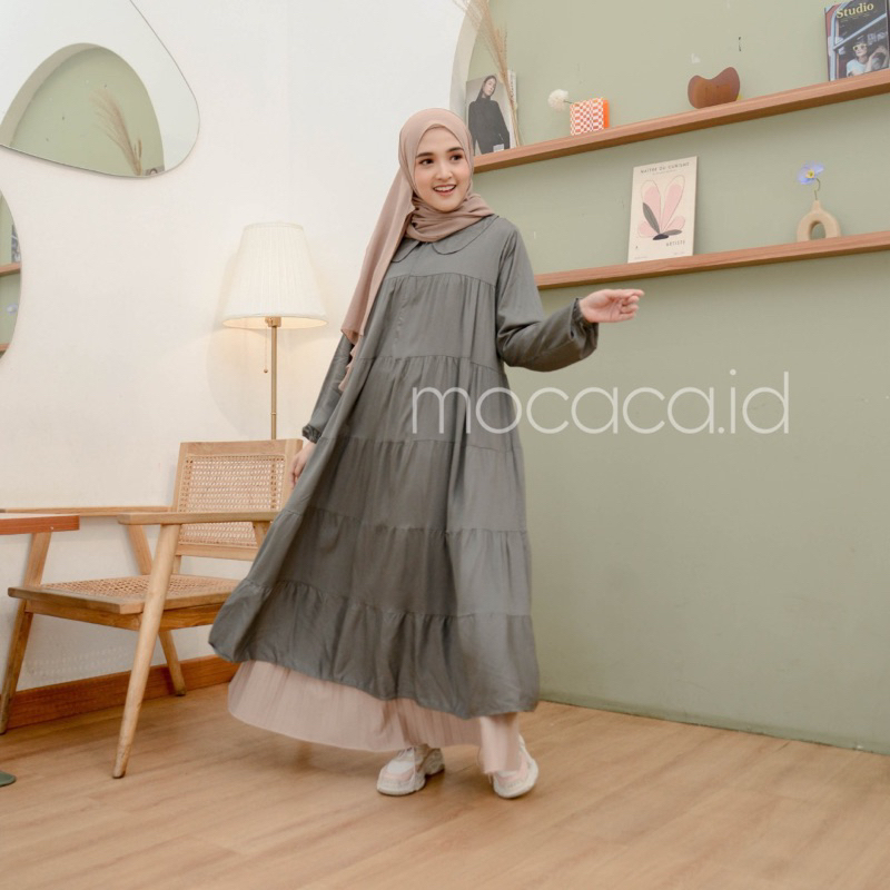 Midi Dress 5 Susun Busui Kerah Collar - smoke grey abu