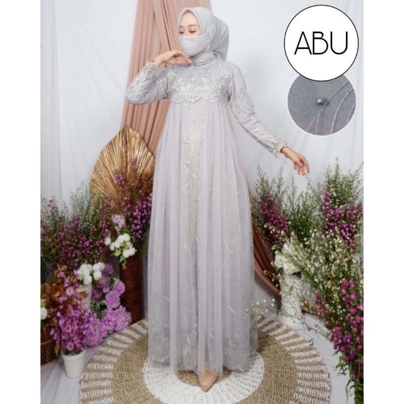 (NEW) ALYA Dress - Bisa COD Baju Gamis Dress Brukat Brokat Bordir Mutiara Tile Remaja Wanita Perempu