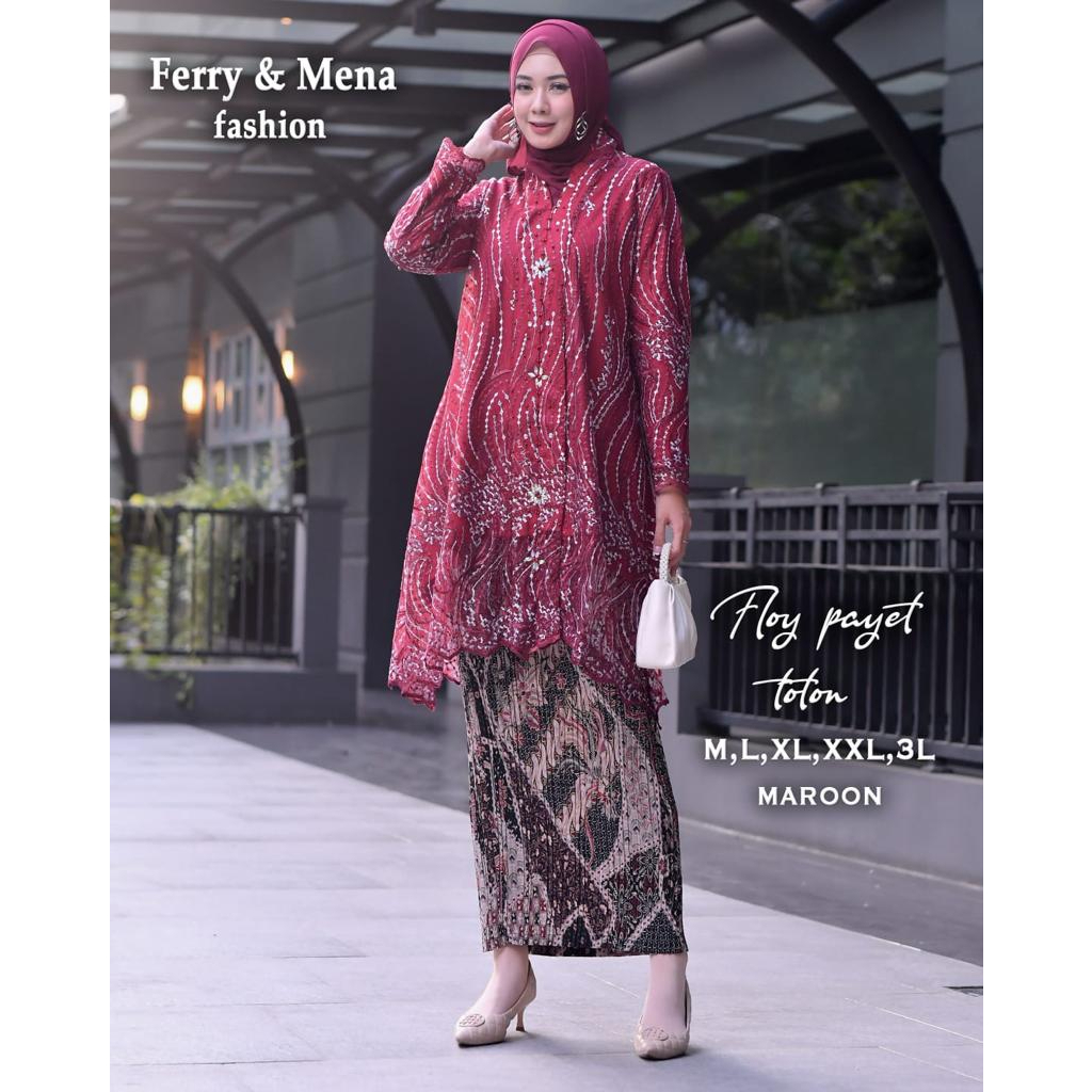 Kebaya tunik floy tuton Kebaya modern Kebaya brokat jumbo Baju outfit pesta kekinian lamaran wisuda dan pernikahan Size M L XL XXL