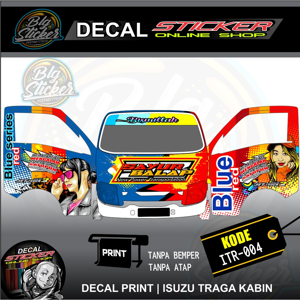 STIKER MOBIL ISUZU TRAGA PICKUP KABIN DEPAN DECAL PRINT STICKER VARIASI