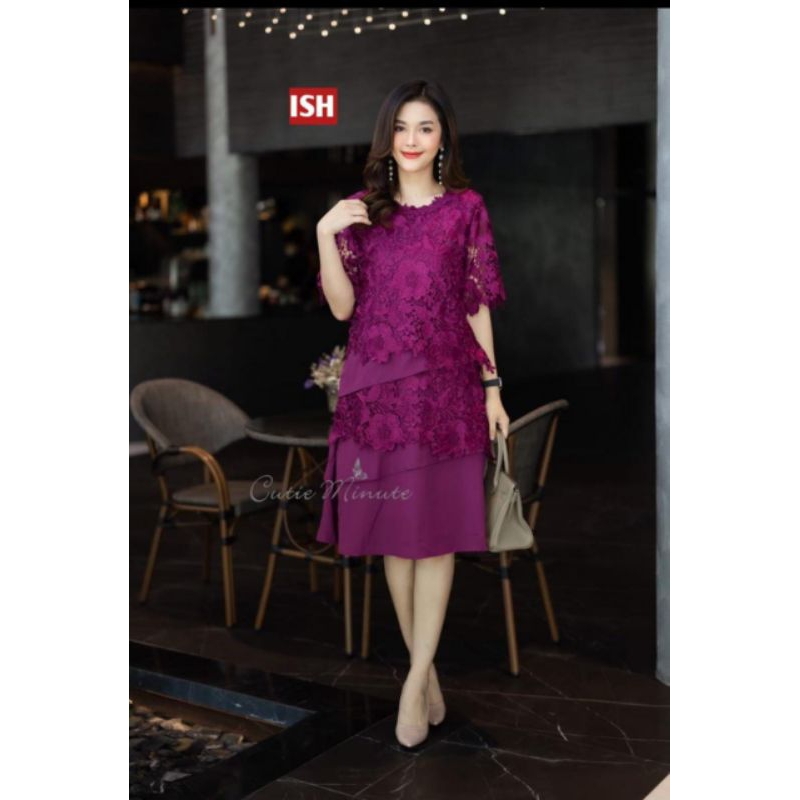 DRESS PESTA PREMIUM BROKAT WANITA CUTIE MINUTE IMPORT BANGKOK