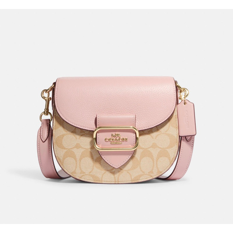 Coach Morgan Saddle Bag In Colorblock Signature Canvas Lt Khaki/Powder Pink Multi
