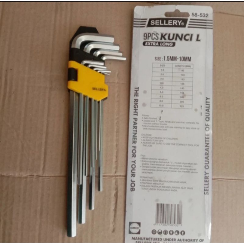 KUNCI L 9 PCS SELLERY / KUNCI L HEX SET 9PCS EXTRA LONG SELLERY