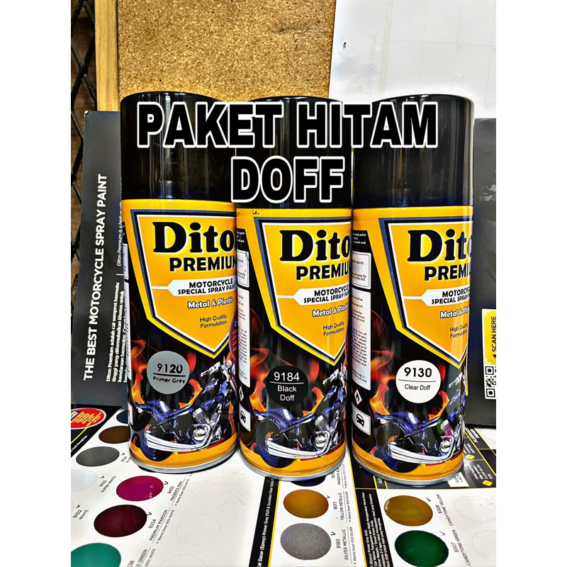 PAKET LENGKAP cat semprot warna BLACK DOFF ( hitam doff) - diton premium